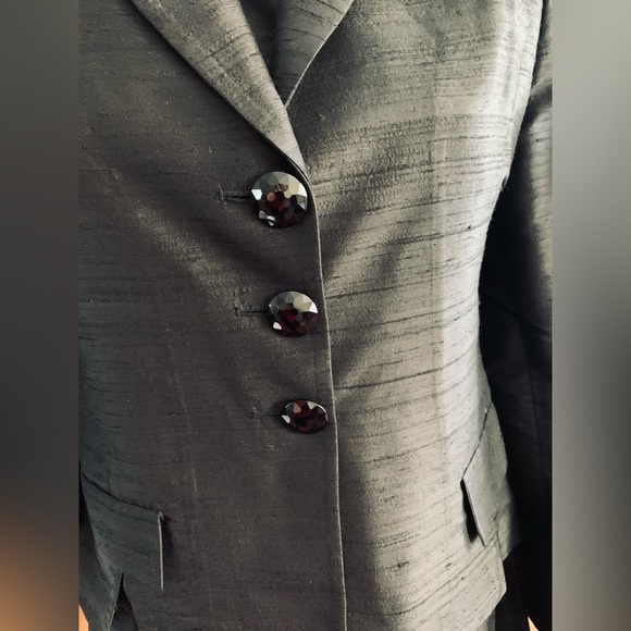 Shiny Black silk dress & short blazer 2 Pc suit pleaded dress with slits US 12 - Picture 10 of 16